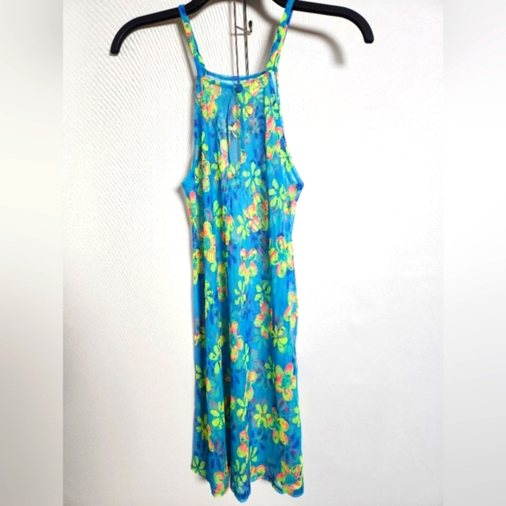 Tropical sheer swimsuit cover -Blue/Yellow/Orange Floral - Size small - Picture 4 of 6